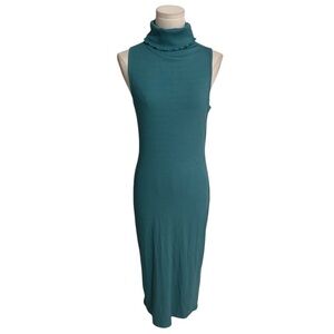 NSR Sleeveless Teal Blue‎ Dress Midi Ribbed Turtleneck Bodycon M Party Vacation